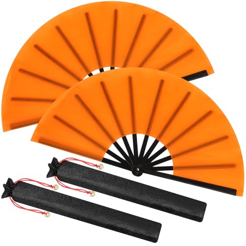 2 Packs Large Folding Hand Fans (Orange)