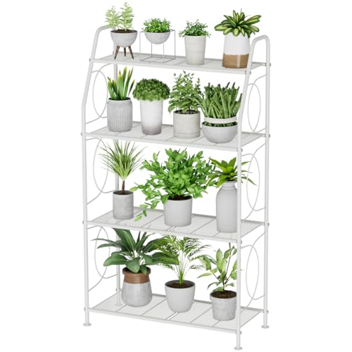 Plant Stand 4 Tier Plant Shelf for Indoor Outdoor (White / 4 Tier)