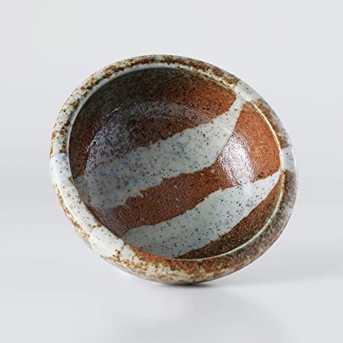 Minoyaki Series Small Round Glazed Ikebana Flower Vase (5.04 x 5.04 x 1.89 inches / White Stripe and Terracotta)