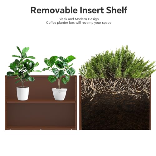 Rectangular Metal Planter Box 32x12x24 with Insert Shelf (Pb32x12x24-coffee)
