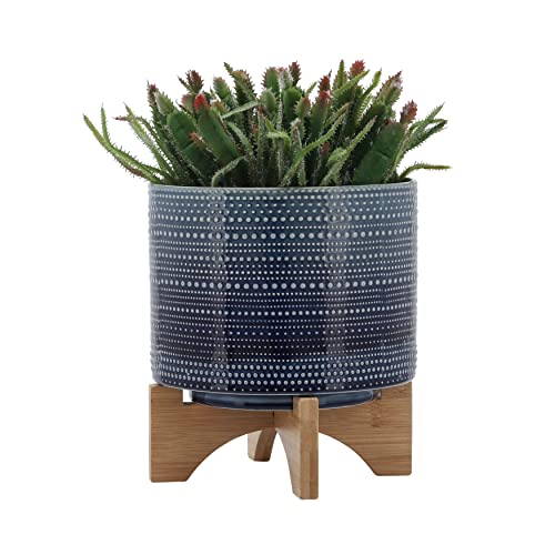 Dotted Decorative Planter Pot with Wood Stand