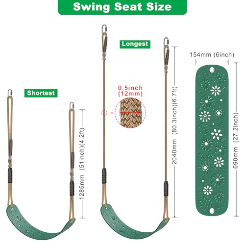 Swing Set Accessories Kids Swing Seat with Adjustable Rope (Green Swing Seat (1 Pack))