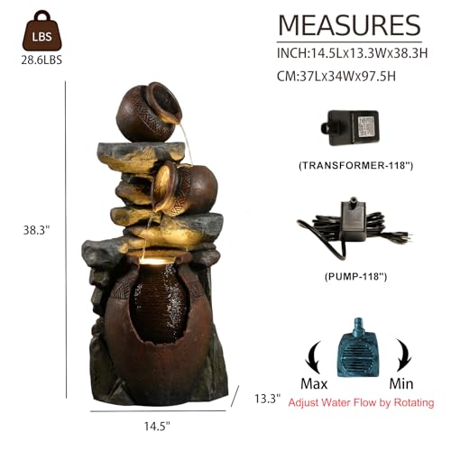 Outdoor Garden Water Fountain for Garden 38.4" H (Stone - 38.4 Inch)