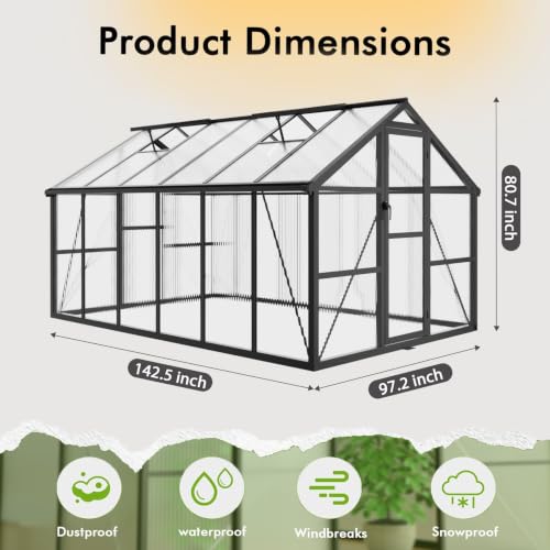 8X12FT Greenhouse with Thermometers (8×12 FT With Thermometers)