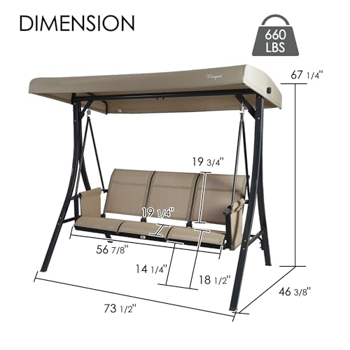 Brenda 3 Seat Outdoor Porch Swing Glider (Beige)