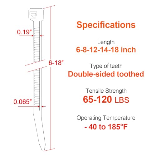 Zip Ties Assorted Size (6+8+12+14+18 inch 500Pack（100 Lbs）)