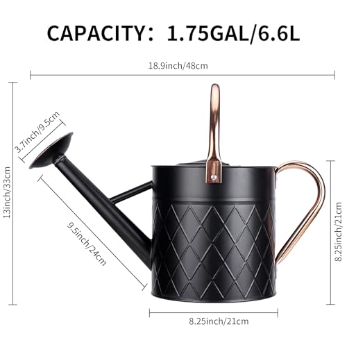 1.75 Gallon Outdoor Metal Watering Can for Garden Plants (Black)