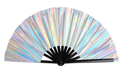 Large Folding Hand Fan for Line Dance (Silver)