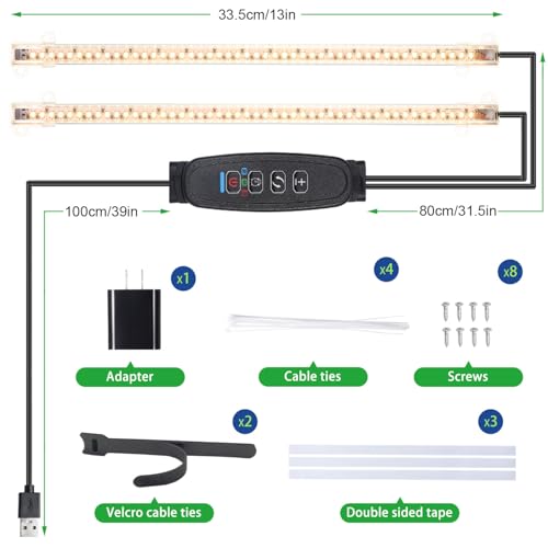 2 Head 13 Inches LED Grow Light Strips (Black Cabel 3500K / 2 Head 1 Pack)