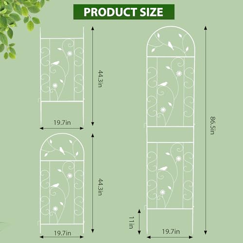 86.5" x 19.7" Metal Garden Trellis for Climbing Plants (1 Pack - Arched - 86.5" x 19.7"-White)
