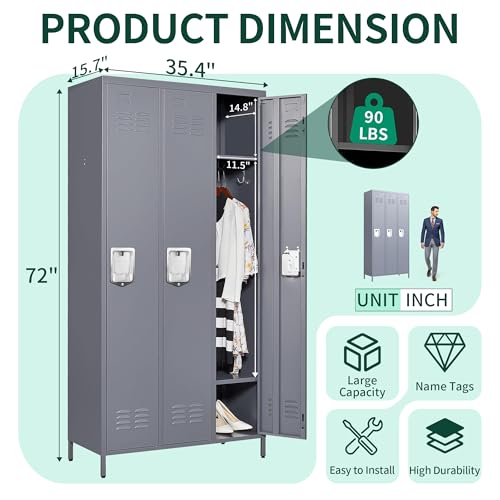 3 Doors Steel Locker Cabinet (3 Door-Upgraded / Grey)