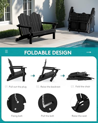 4 Pc HDPE Adirondack Set (Black / 2 chair &1 bench &1 coffee table)