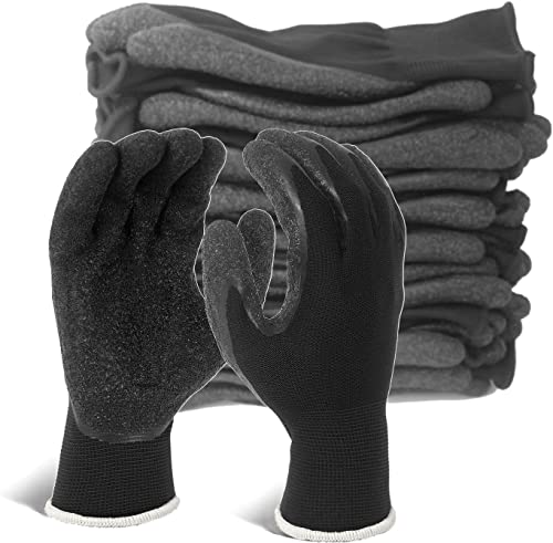 Crinkle Latex Rubber Coated Safety Work Gloves for Men Women (12 Count)