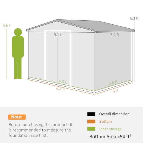 9' x 6' Outdoor Storage Shed Garden Tool Metal Shed Brown (Brown / 9' x 6')