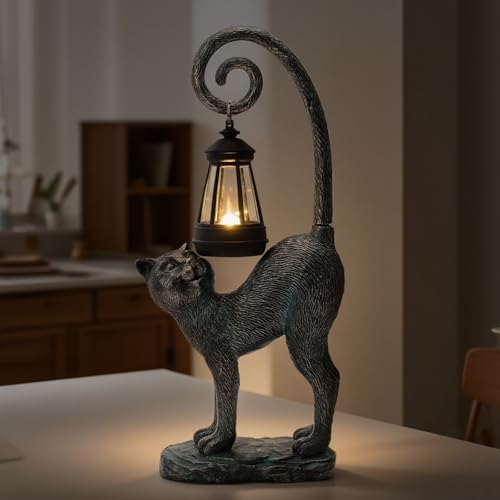 Solar Cat Garden Statue (Bronze Cat)