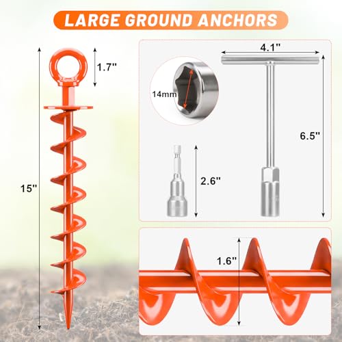 Ground Anchors Screw in Heavy Duty (Bright Orange / 15 Inch)