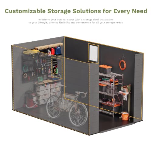 6x10 FT Plastic Outdoor Storage Shed with Floor (Dark Grey / 6x10)