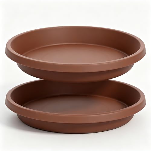 Plastic Plant Saucer Round 12 Inch Extra Large Pack of 2 Heavy Duty Drip Trays for Large Pots (12" (2 Pack) / Brown)