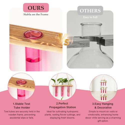 Wall Hanging Propagation Station with Wooden Stand Pink (Pink-9 Tube Vase)