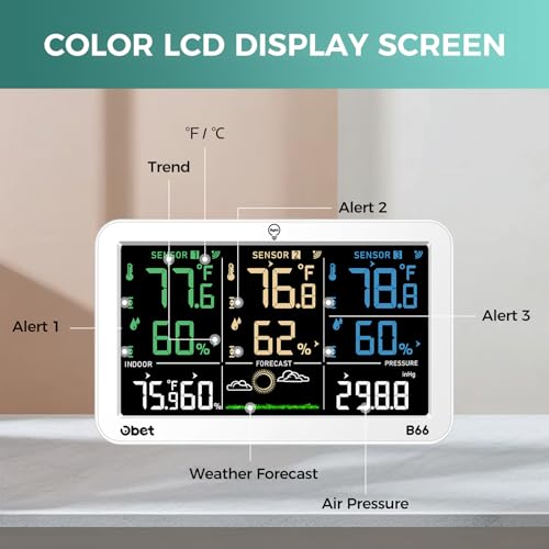 Weather Station Wireless Indoor Outdoor Thermometer Wireless (White-Large)