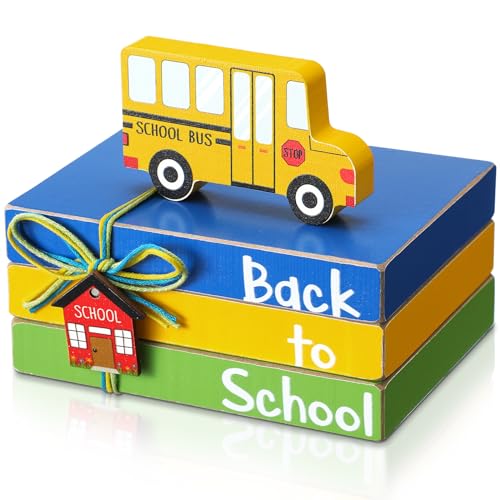 4 Pcs Back to School Table Decorations Wooden School Bus Tabletop (Bus School)