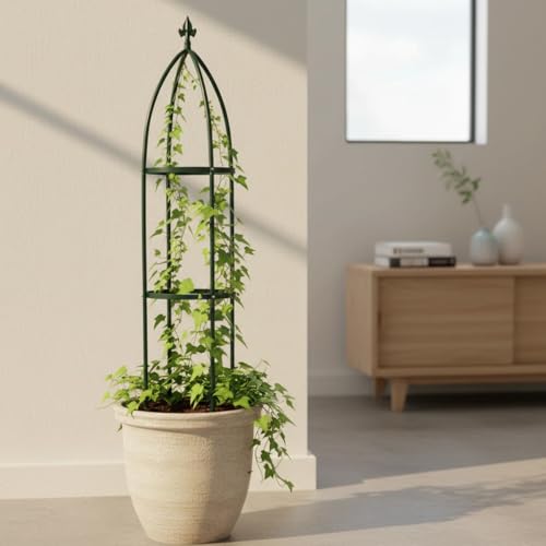 100% Metal Garden Obelisk Trellis Heavy Duty 6.3 ft for Climbing Vines (Green / Large)