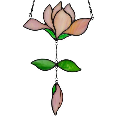 Magnolia Flower Stained Glass Suncatcher for Window (E)