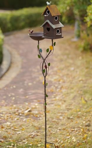 Bird Baths and Bird House with Pole (brown)