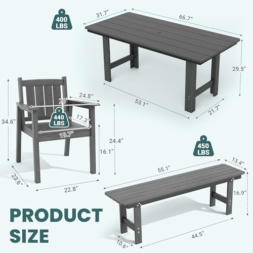 Patio Dining Table Set (Grey / 6-Seat(5PCS)66.7"Table)
