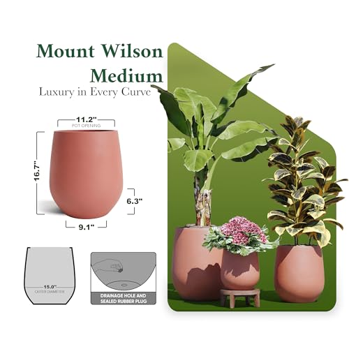 Signature Mount Wilson Modern Indoor Outdoor Fiberstone Tapered Planter (Terracotta / 15'' D x 16.7'' H)