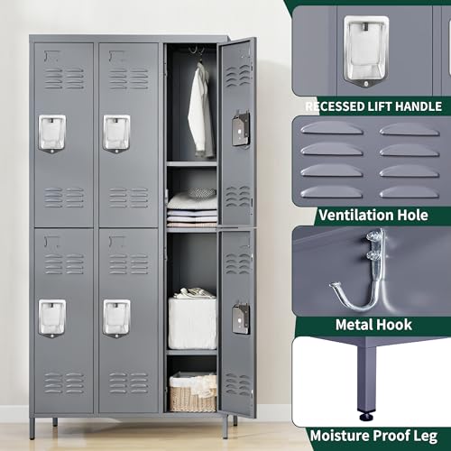 6 Doors Metal Employee Locker (6 Door-Upgraded / Grey)