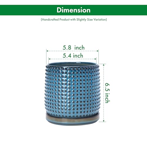 Beaded Ceramic Pot with Saucer (5.8 Inch / Ocean Teal)