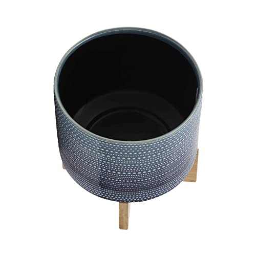 Dotted Decorative Planter Pot with Wood Stand