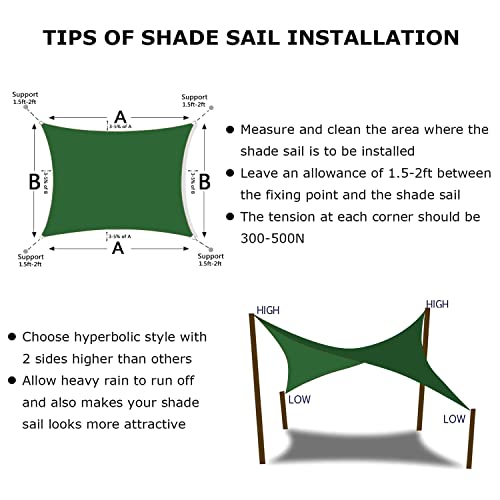 9'X14' Sun Shade Sail Dark Green Curved Rectangle Customizable