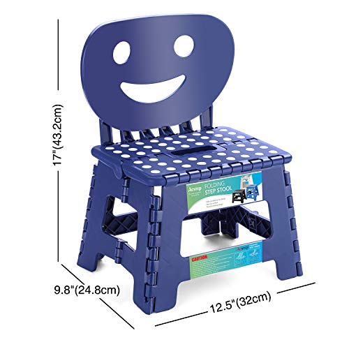 Folding Step Stool with Back Support for Kids (Royal Blue - Smiley Backrest / 9 Inch( Pack of 1))