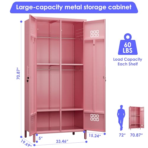 Metal Wardrobe Closet with 2 Doors (Pink / Big-2 Doors)