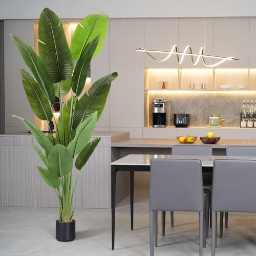 Large Artificial Trees 7.2Ft Silk Bird of Paradise Big Tall Fake Plants Faux Green Silk Floor Potted Plants for Home Living Room Office Decor Indoor Outdoor… (7ft 2in)
