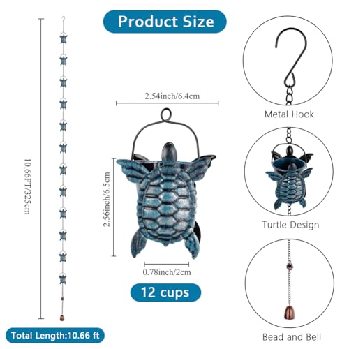 10 FT Rain Chain for Outside Gutters (Blue-turtle)
