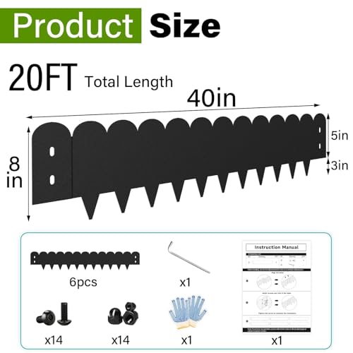 Steel Landscape Edging 20FT Kit (Black-Wavy Top / Pack of 6 ( 40 x 8 Inch ))