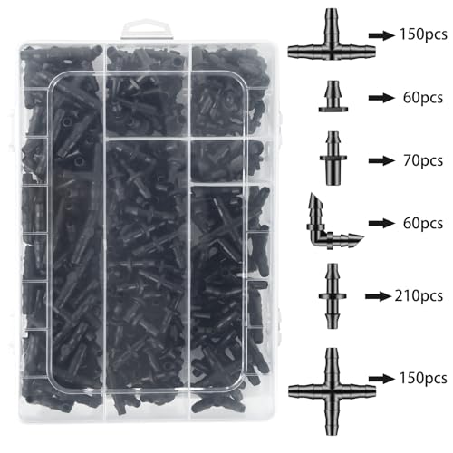 600 Pcs Barbed Connectors Drip Irrigation Fittings Kit (600 Pcs (1/4" barbed connectors))