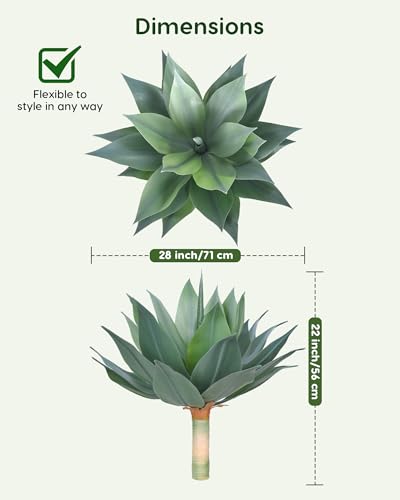 Outdoor Faux Plants UV Resistant Fake Agave Plant Artificial for Indoor and Outdoor Decor (Green-1 Pack)