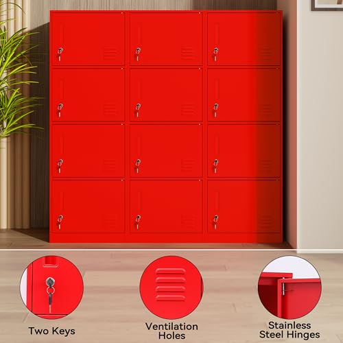 Metal Storage Locker Cabinet for Office (Red / 4 Doors)