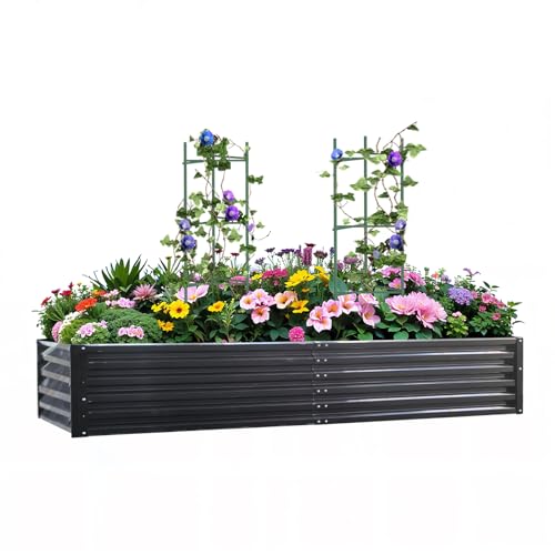 Metal Raised Garden Bed 8x4x1.5Ft Tall Outdoor Large Metal Galvanized Planter Boxes Kit for Vegetables (8x4x1.5 FT / Black)