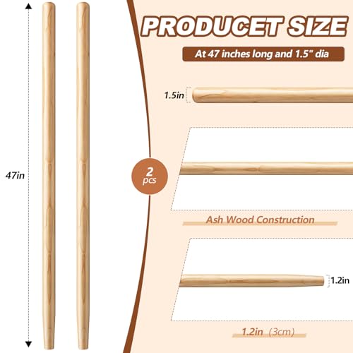 2 Pcs 48" Wooden Shovel Handle Replacement 1.5" Dia (48 Inch)