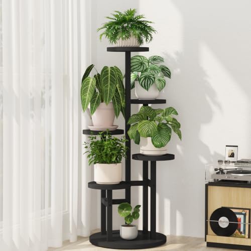 5 Tier Wood Plant Stand Indoor Outdoor Corner Tall Shelf (Pine Black / 5 Tiers)