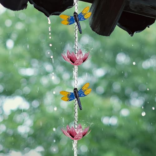 10ft Rain Chain with 12 (Pink-Lotus)