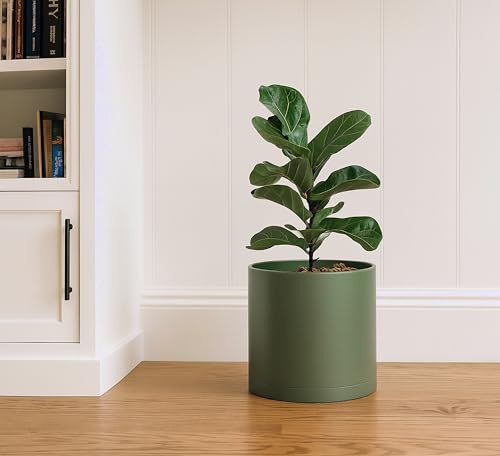 Plastic Planter Pot with Saucer (10 Inch / Olive)