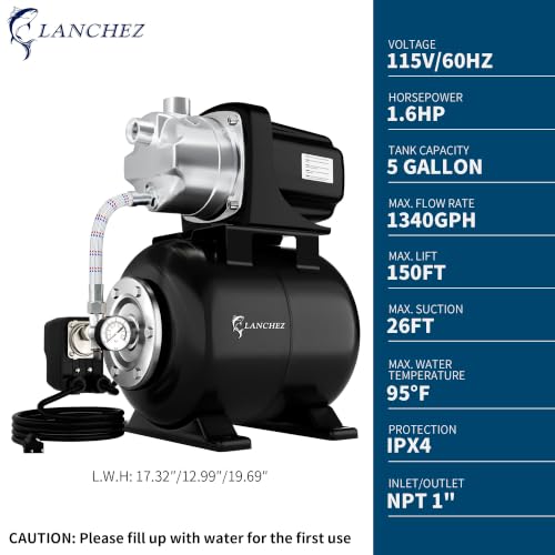 1.6HP Shallow Well Garden Pump (Glossy Black)