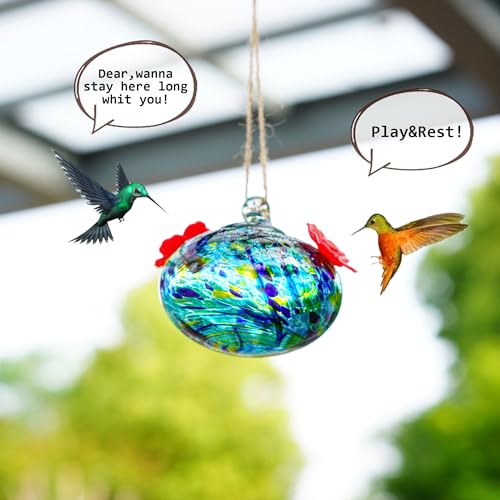 3.3OZ Glass Hummingbird Feeder with 2 Feeding Ports for Outdoors Hanging