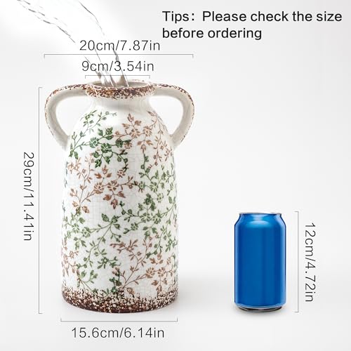 11.2" Rustic Ceramic Vase (06-green and Beige-11.2 in)
